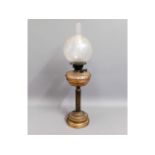 A brass Victorian oil lamp with Duplex burner, flu