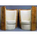 A pair of 1930's art deco bucket chairs with walnu