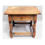 A small oak table with drawer, 22in wide x 14.75in