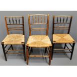 Three 19thC. rush seated chairs twinned with one cane chair