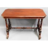 A 19thC. mahogany hall table with ornate supports on glass feet, 42in wide x 20in wide x 29in high £