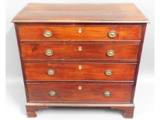 A small Georgian mahogany chest of four drawers & ivory escutcheons, 33in wide x 31in high x 17in de