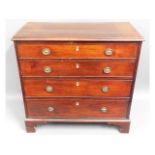 A small Georgian mahogany chest of four drawers & ivory escutcheons, 33in wide x 31in high x 17in de