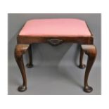 An antique mahogany piano stool with cabriole legs, 17.5in high £5-10