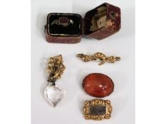 Five pieces of 19thC. jewellery, all test as gold,