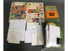 A quantity of mixed stamps off paper in envelopes, a child's stamp album & related items & two antiq