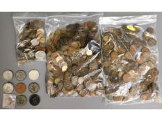 Two large bags of mostly copper pennies, one bag o