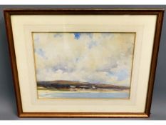 A framed Newlyn School watercolour of Praa Sands,