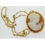 A 9ct gold 20in necklace with well carved cameo pe