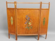 An arts & crafts satinwood firescreen with hand painted decor, 29.5in high £10-20