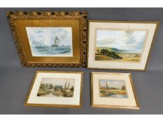 An Ernest T. Potter watercolour twinned with three other framed watercolours