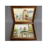 A framed pair of continental street scenes by Caro