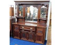 A large Victorian mahogany mirrored dresser set with cupboards & drawers, 82in high x 71.25in wide x
