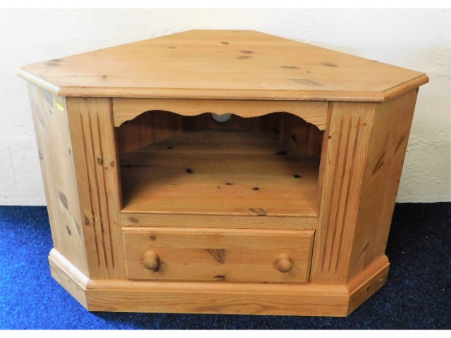 A corner pine tv cabinet, 36in wide x 23.5in high