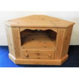 A corner pine tv cabinet, 36in wide x 23.5in high