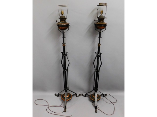 Two Victorian adjustable oil lamps with Hinks burners, later converted to electricity £60-80