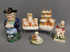 Two 19thC. pastille burners, an antique Toby jug,