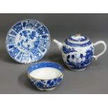 A 19thC. Chinese blue & white teapot (damaged) twi