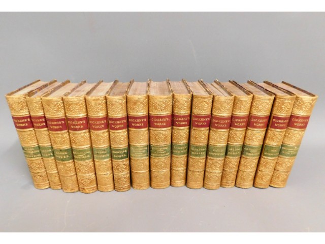 Fifteen volumes of Charles Dickens books published