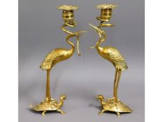 A c.1890 Chinese pair of brass turtle, crane & ser