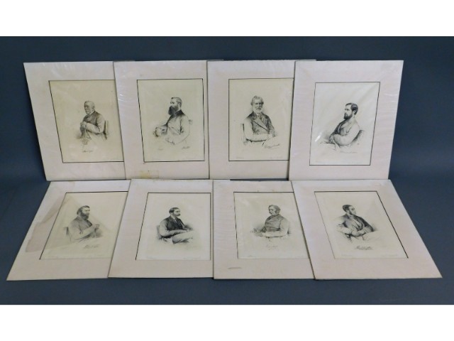 Eight mounted etchings by F. Sargent
