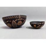 Two antique carved rice bowls, a/f, largest 6.5in