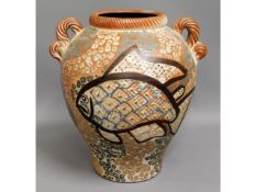 A large Benjamin Eeles study pottery urn with fish