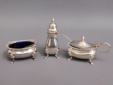 A Mappin & Webb plated condiment set, liner damage