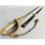 An antique naval officers sword, scabbard a/f, 41i