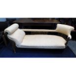 A c.1900 cream upholstered chaise longue, 69in lon