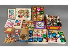 A quantity of mostly glass vintage Christmas decor