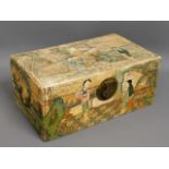 A Chinese painted trunk, 17in wide x 10.25in deep