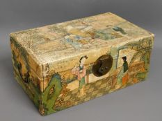 A Chinese painted trunk, 17in wide x 10.25in deep