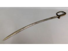 A 19thC. brass handled curved sword, 35.5in long