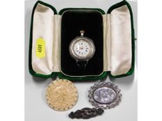 A silver nurses fob watch & case (not running) twi