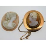 A 9ct gold mounted cameo, 6g, twinned with one loo