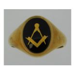 A 9ct gold masonic signet ring with enamelled deco