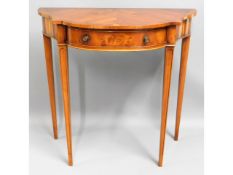 A D shaped yew wood hall table with drawer by G. T. Rackstraw, Worcester, 32in high x 33.25in wide x