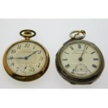 A gold plated Waltham pocket watch twinned with a