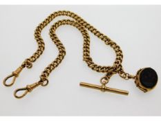 A Victorian 9ct gold Albert chain with fob, 15in l