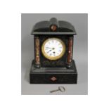 A Victorian slate mantle clock, 12.25in tall