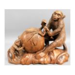 An early 20thC. Chinese carved hardwood monkey & p