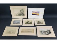 Seven 19thC. sketches & drawings including waterco