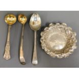 An 1897 London silver master salt with gilt bowl,