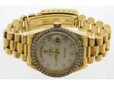 A 1960's 18ct gold gents Rolex Oyster Perpetual Day-Date wristwatch with diamond bezel & dial, runs