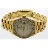 A 1960's 18ct gold gents Rolex Oyster Perpetual Day-Date wristwatch with diamond bezel & dial, runs