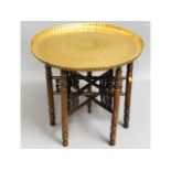A brass benares table & stand, 23in wide x 21in hi