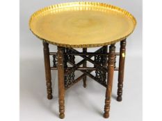 A brass benares table & stand, 23in wide x 21in hi
