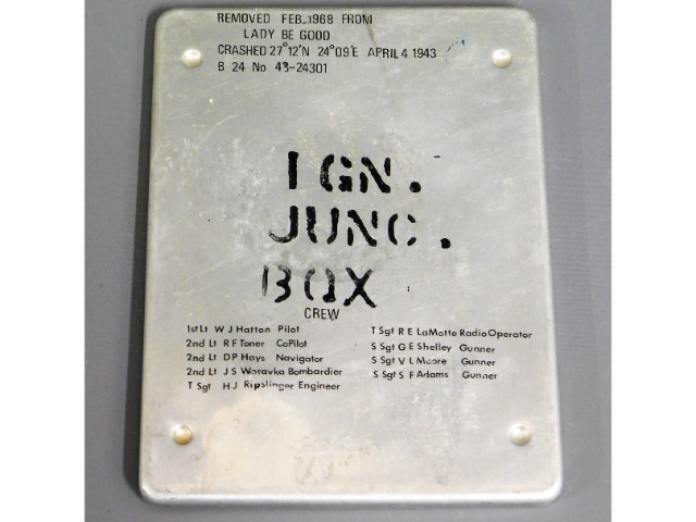 An ignition junction box cover from "Lady Be Good"