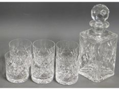 A Doulton crystal decanter & six whisky glasses